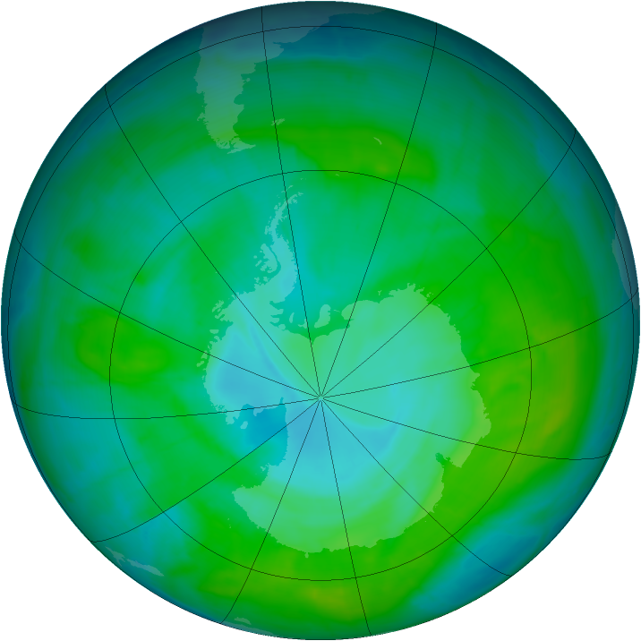 Antarctic ozone map for 27 December 2014